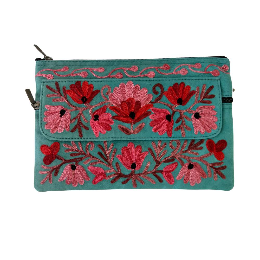 taupe suède leren clutch